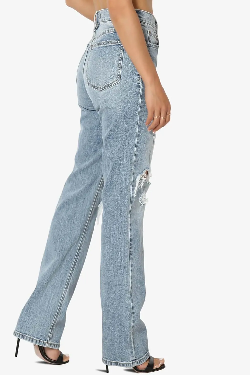 TheMogan Women's Distressed High Waist Dad Jeans Wide Straight Leg Relaxed Denim Pants