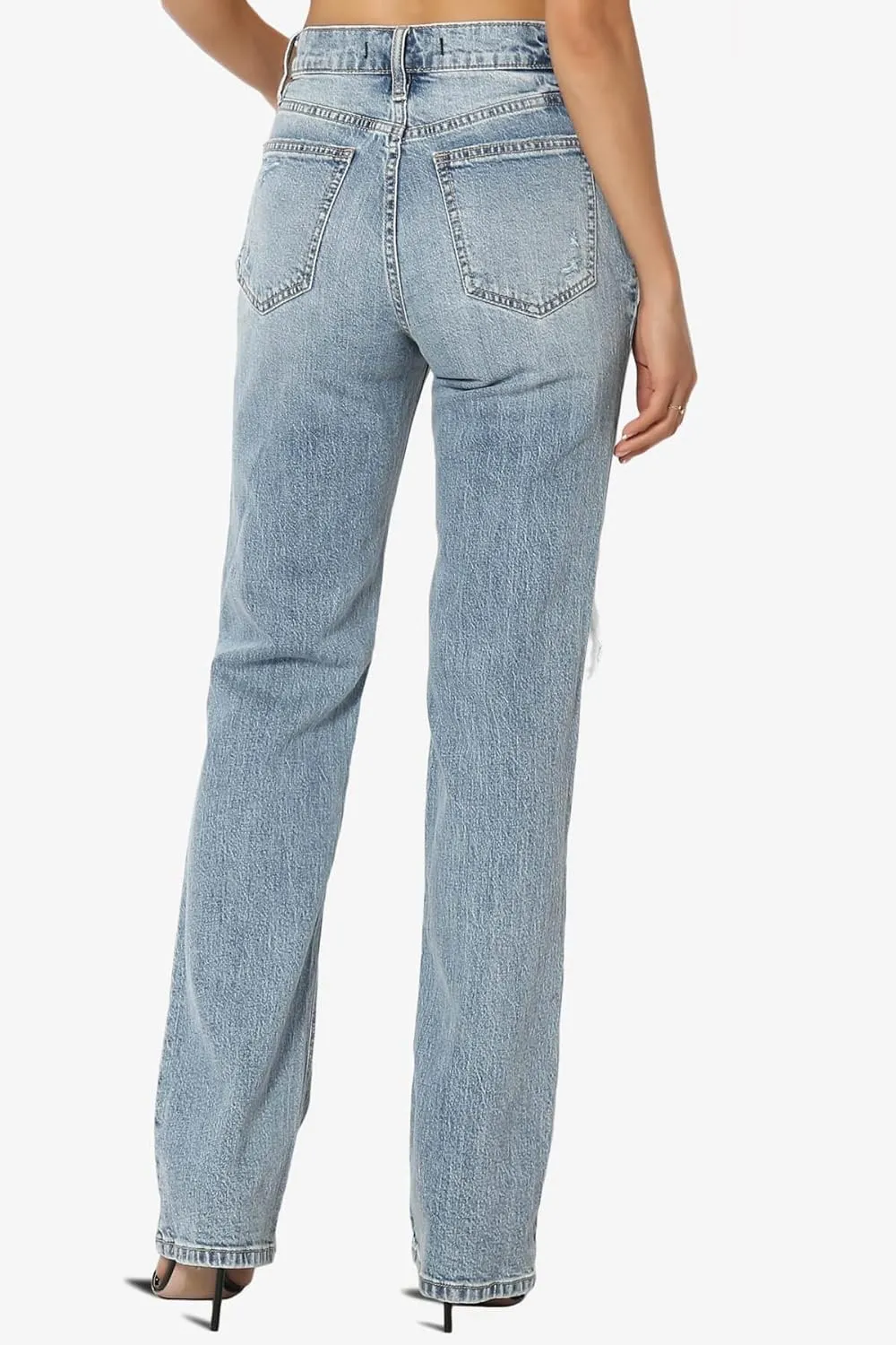 TheMogan Women's Distressed High Waist Dad Jeans Wide Straight Leg Relaxed Denim Pants