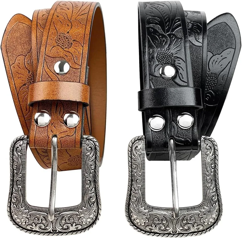 TOPACC Western Belts for Women Men Cowboy Cowgirl Belt for Jeans Pants Country Concert Outfit Rodeo