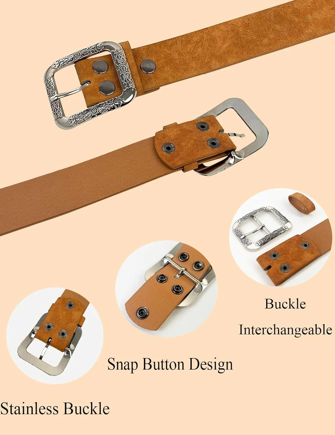 TOPACC Western Belts for Women Men Cowboy Cowgirl Belt for Jeans Pants Country Concert Outfit Rodeo