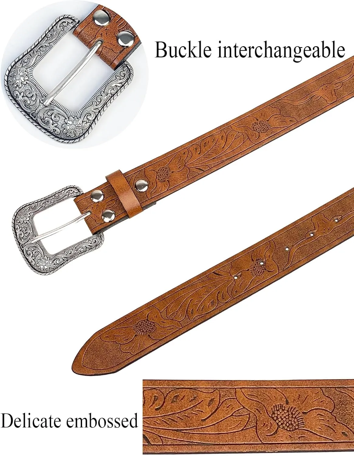 TOPACC Western Belts for Women Men Cowboy Cowgirl Belt for Jeans Pants Country Concert Outfit Rodeo