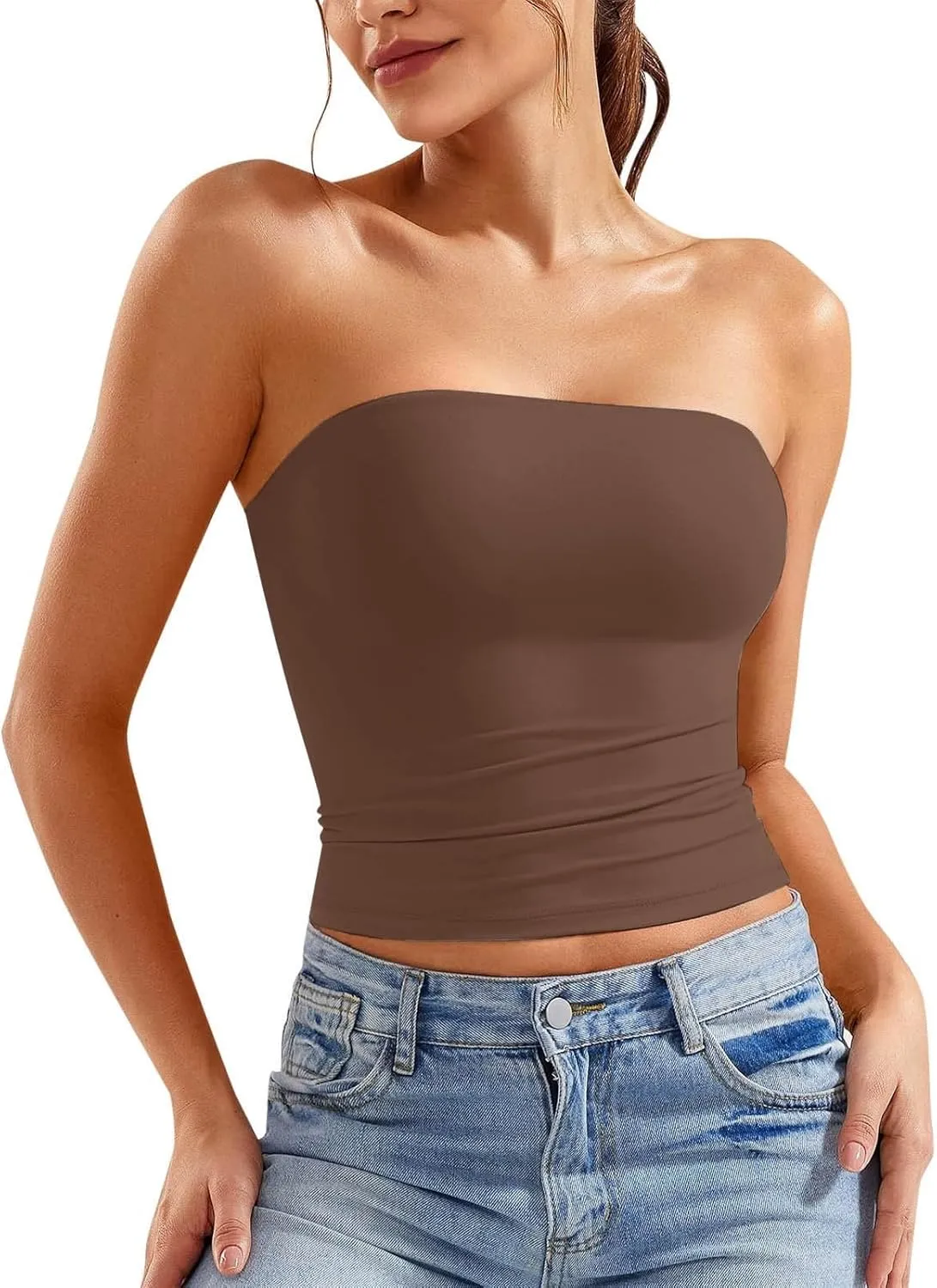 Tube Top for Women Strapless Stretch Crop Tops Going Out Party Y2K Bandeau Shirts Summer Outfits