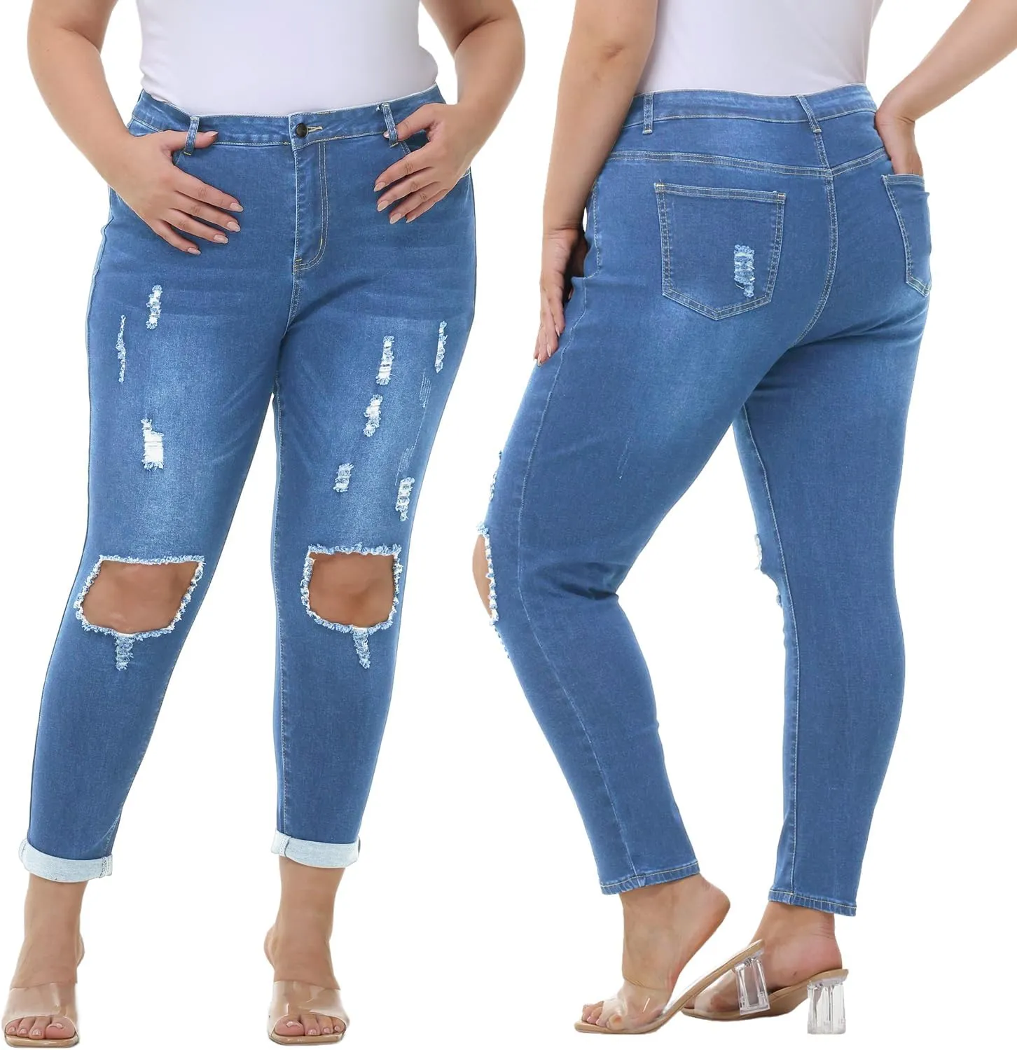 Tulucky Women's Plus Size Boyfriend Jeans Distressed Ripped Denim Pants Comfy Stretch Skinny Jeans