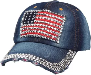 Unisex American Flag Rhinestone Bling Baseball Cap Adjustable Trucker Hat Shiny Hip Hop Caps