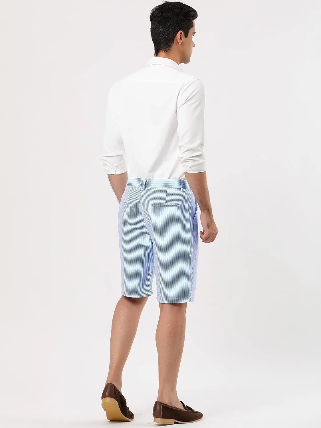 uxcell Men Summer Shorts Striped Slim Fit Flat Front Walk Chino Shorts