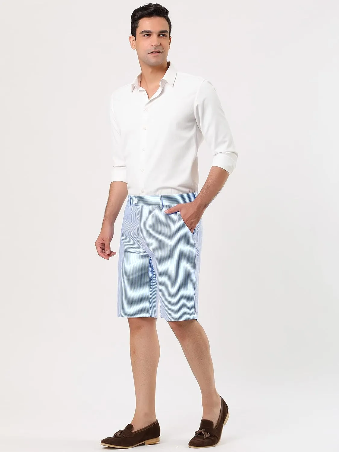 uxcell Men Summer Shorts Striped Slim Fit Flat Front Walk Chino Shorts