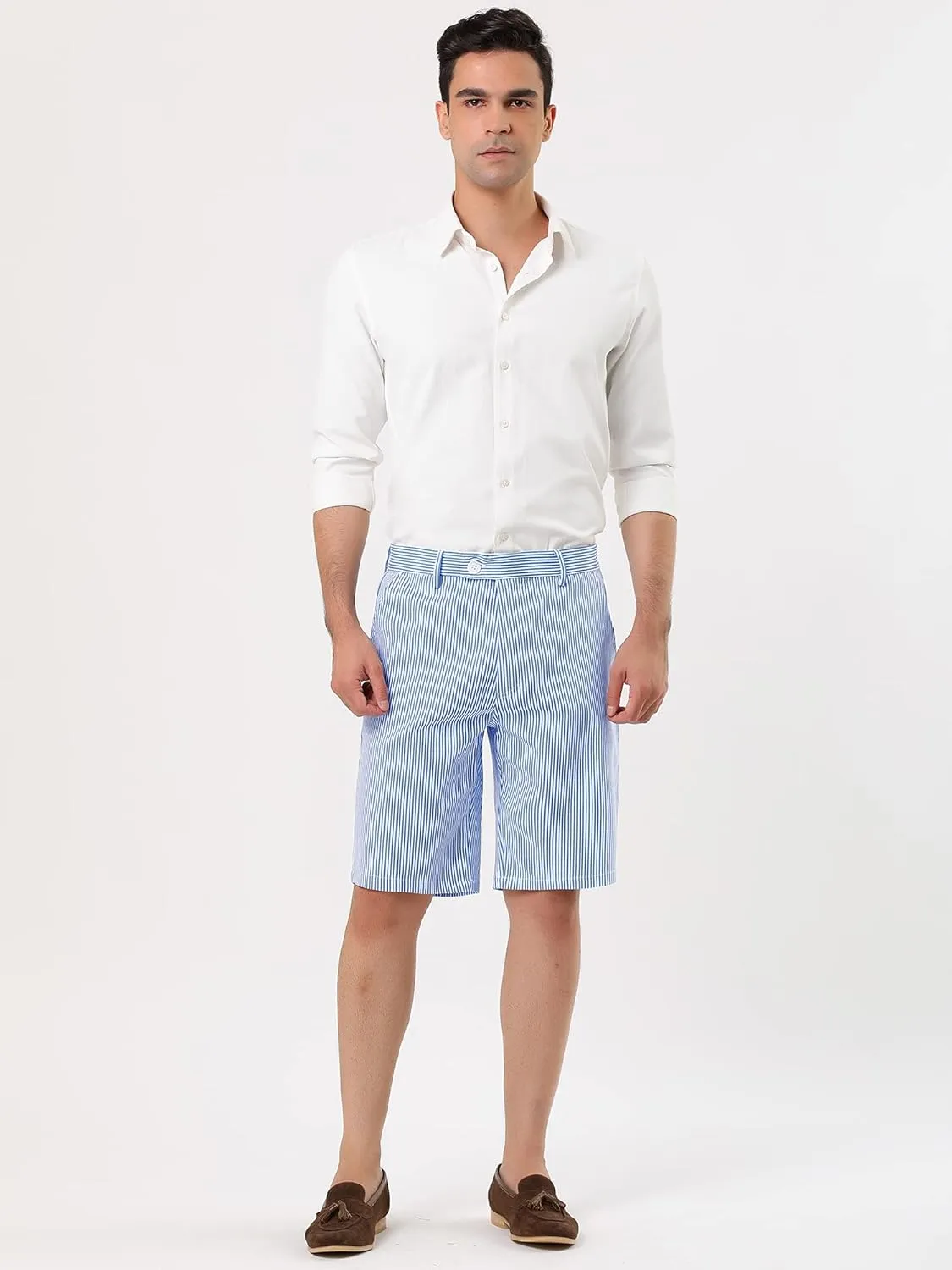 uxcell Men Summer Shorts Striped Slim Fit Flat Front Walk Chino Shorts