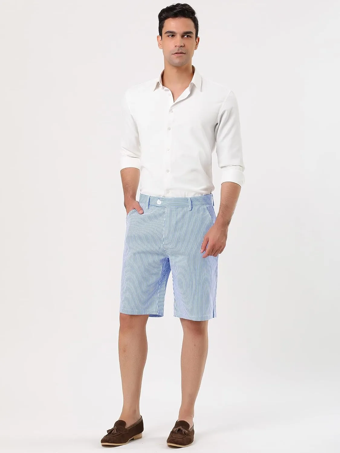 uxcell Men Summer Shorts Striped Slim Fit Flat Front Walk Chino Shorts