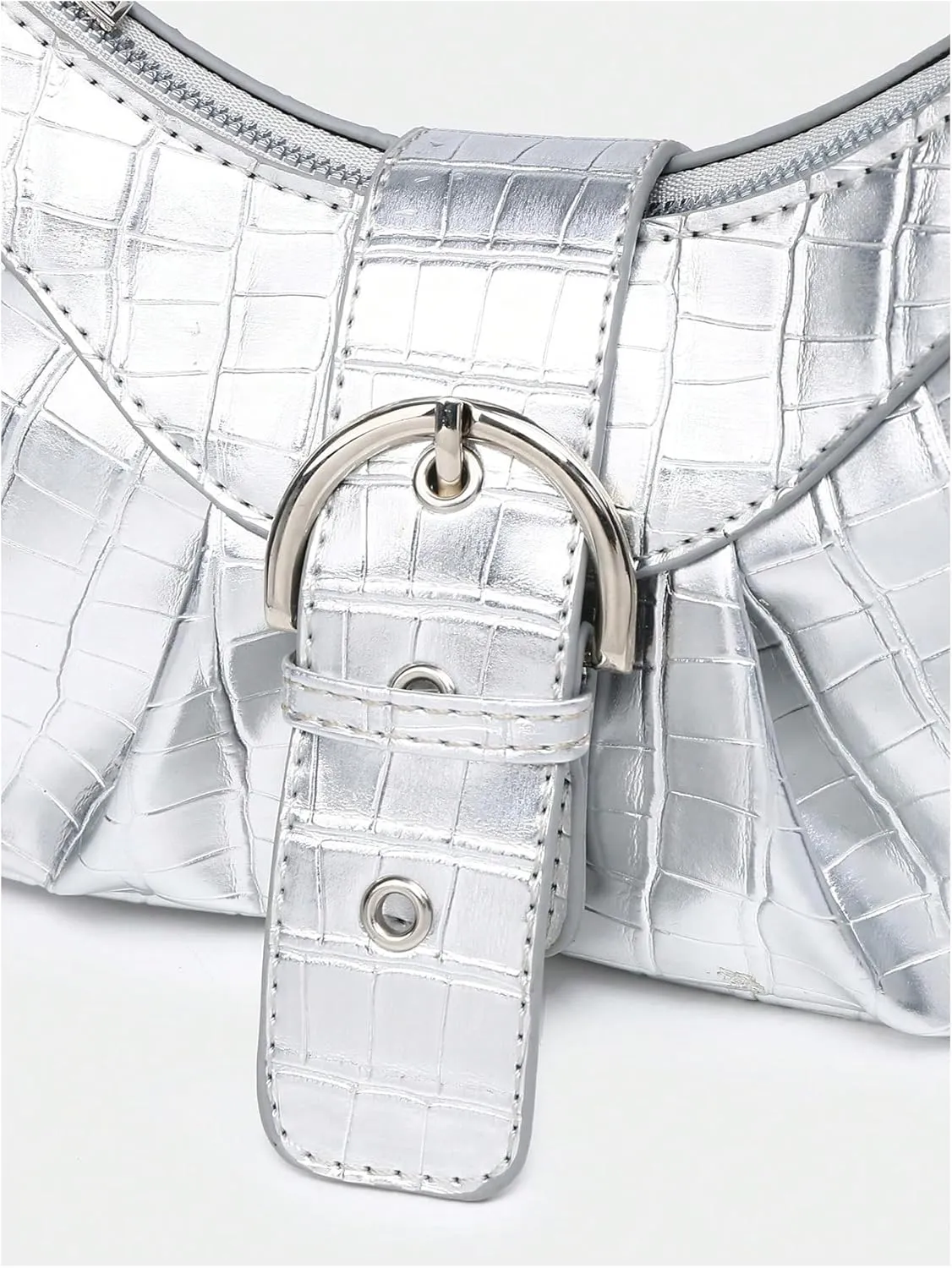 Verdusa Women's Pleated Hobo Shoulder Bags Metallic PU Leather Clutch Handbag