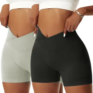 Vertvie 2 Pack Workout Gym Shorts for Women High Waisted Booty V Cross Biker Shorts Scrunch Butt Athletic Yoga Shorts