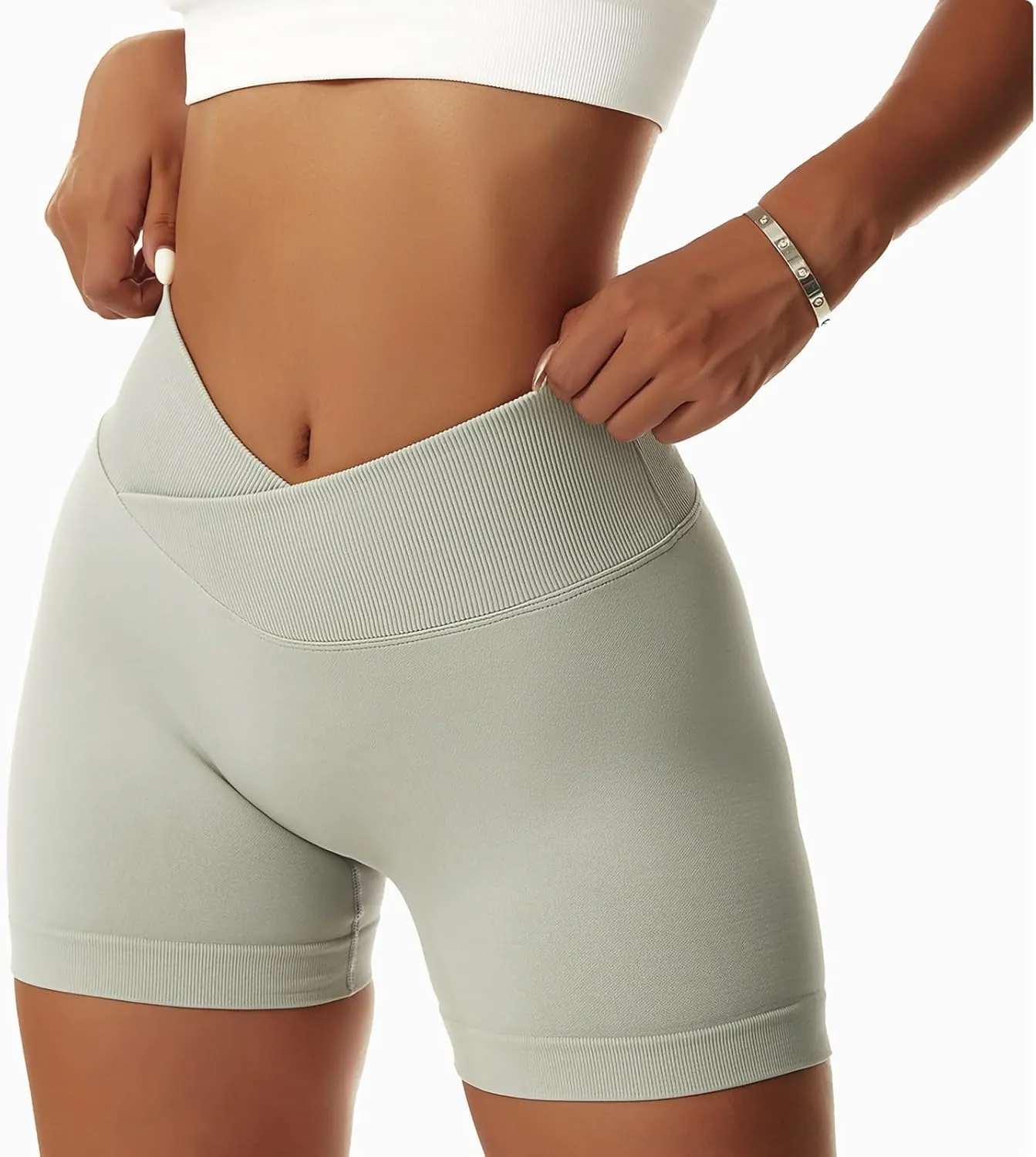 Vertvie 2 Pack Workout Gym Shorts for Women High Waisted Booty V Cross Biker Shorts Scrunch Butt Athletic Yoga Shorts