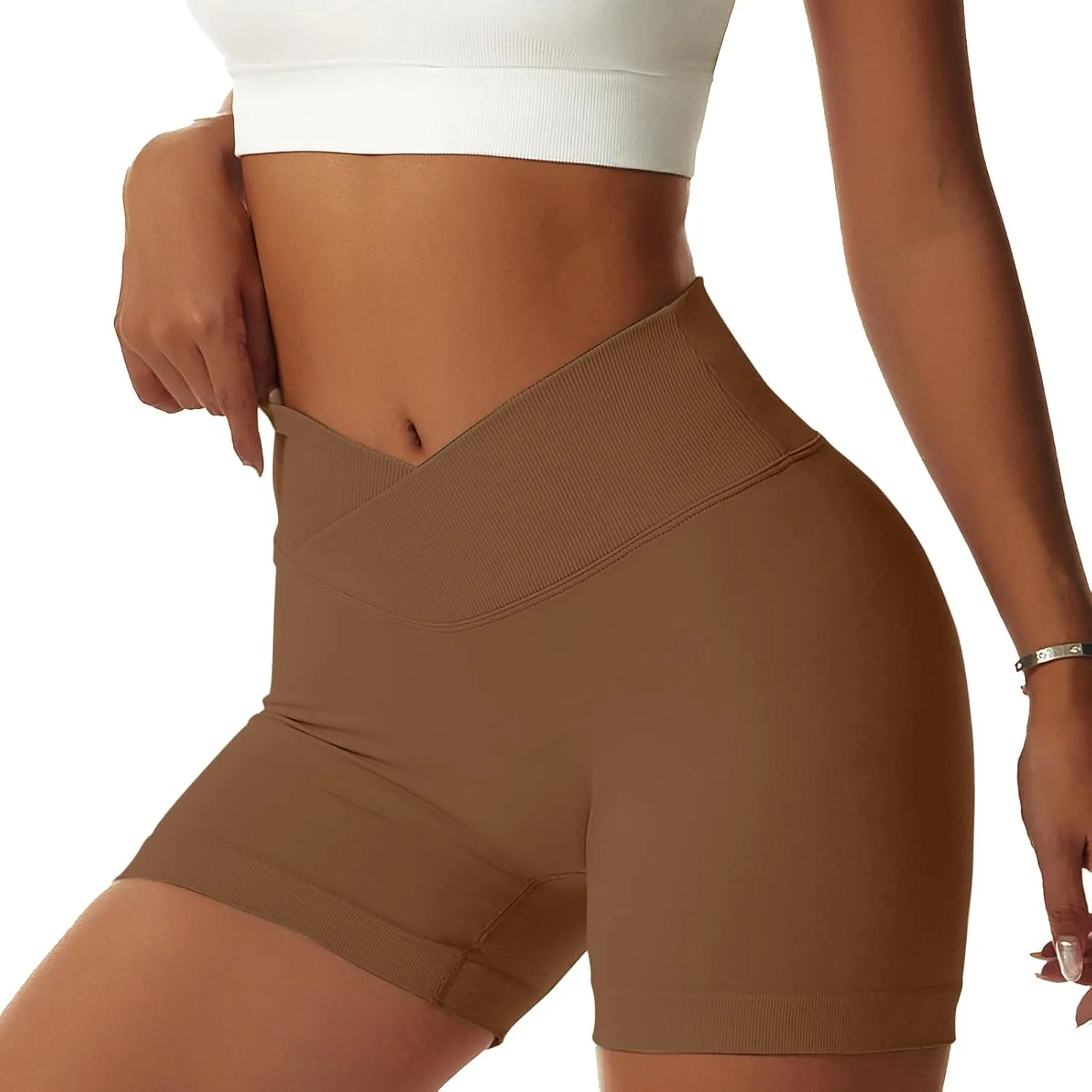 Vertvie Women's Workout Gym Shorts Booty V Cross Spandex Yoga Biker Shorts Scrunch Butt High Waisted Athletic Leggings