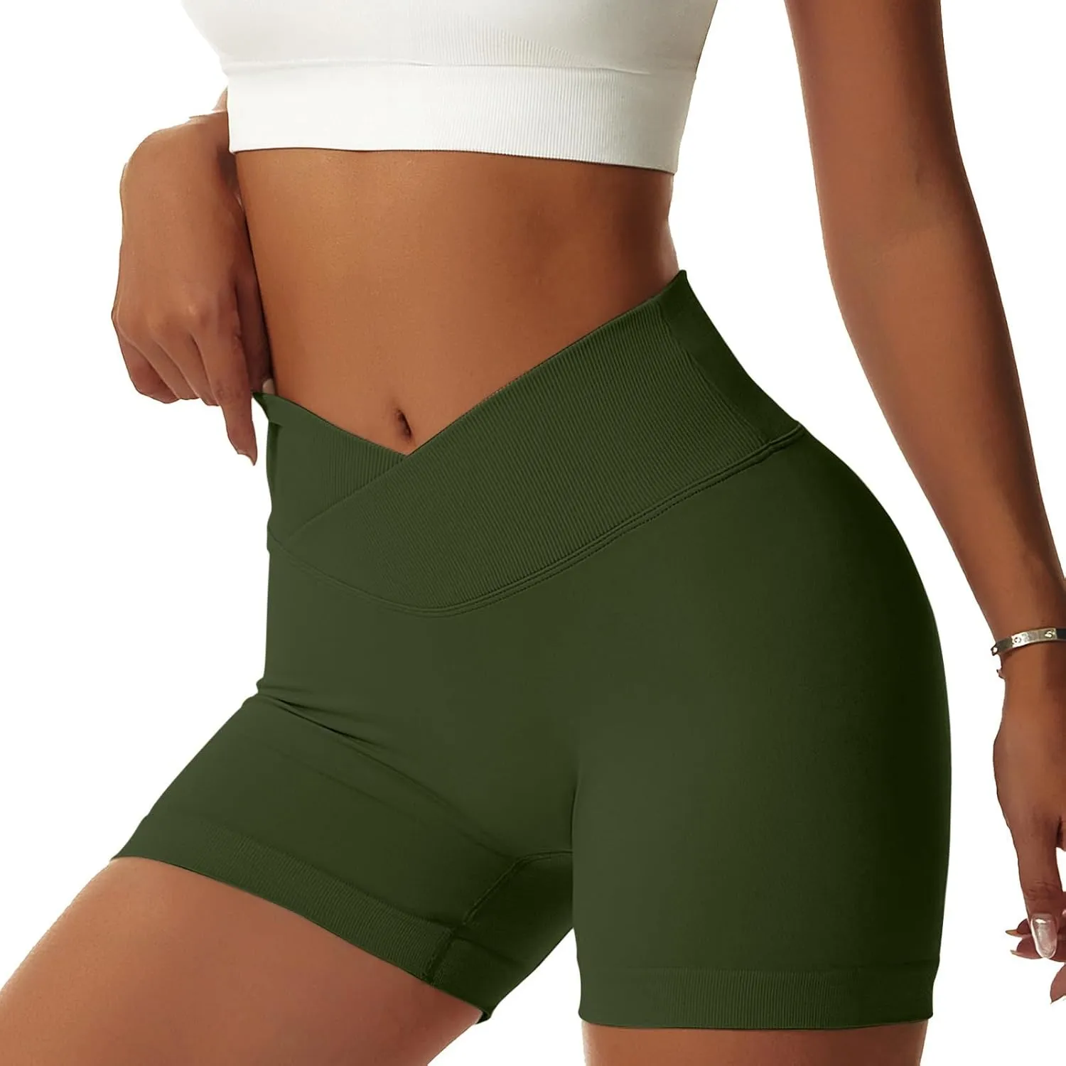 Vertvie Women's Workout Gym Shorts Booty V Cross Spandex Yoga Biker Shorts Scrunch Butt High Waisted Athletic Leggings