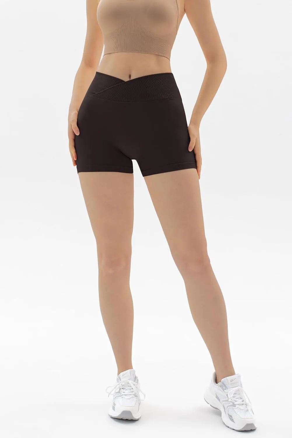 Vertvie Women's Workout Gym Shorts Booty V Cross Spandex Yoga Biker Shorts Scrunch Butt High Waisted Athletic Leggings