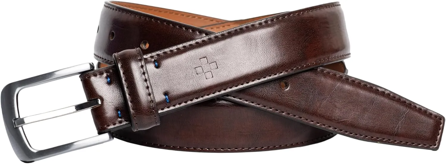 Vince Camuto Belts Men | Belt with Edge Stitch Detailing and a Nickle Finish Belt Buckle