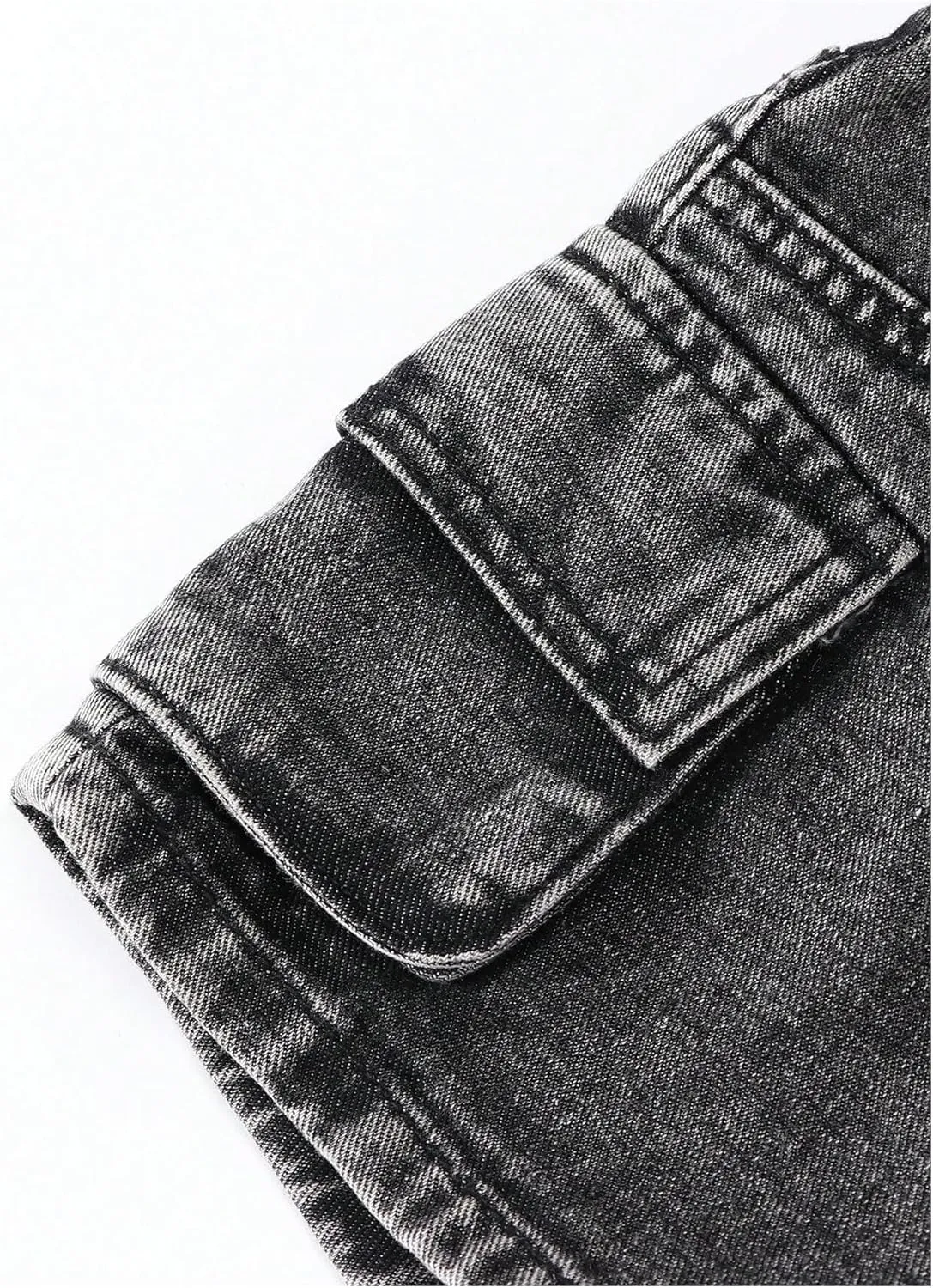 WDIRARA Girls' Cargo Jean Shorts High Waisted Distressed Denim Shorts with Flap Pockets
