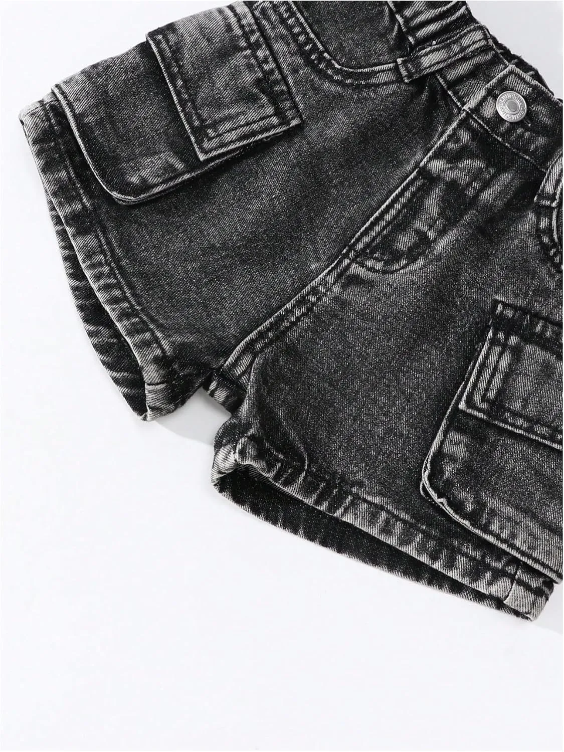 WDIRARA Girls' Cargo Jean Shorts High Waisted Distressed Denim Shorts with Flap Pockets