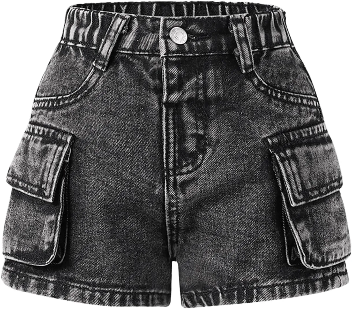 WDIRARA Girls' Cargo Jean Shorts High Waisted Distressed Denim Shorts with Flap Pockets