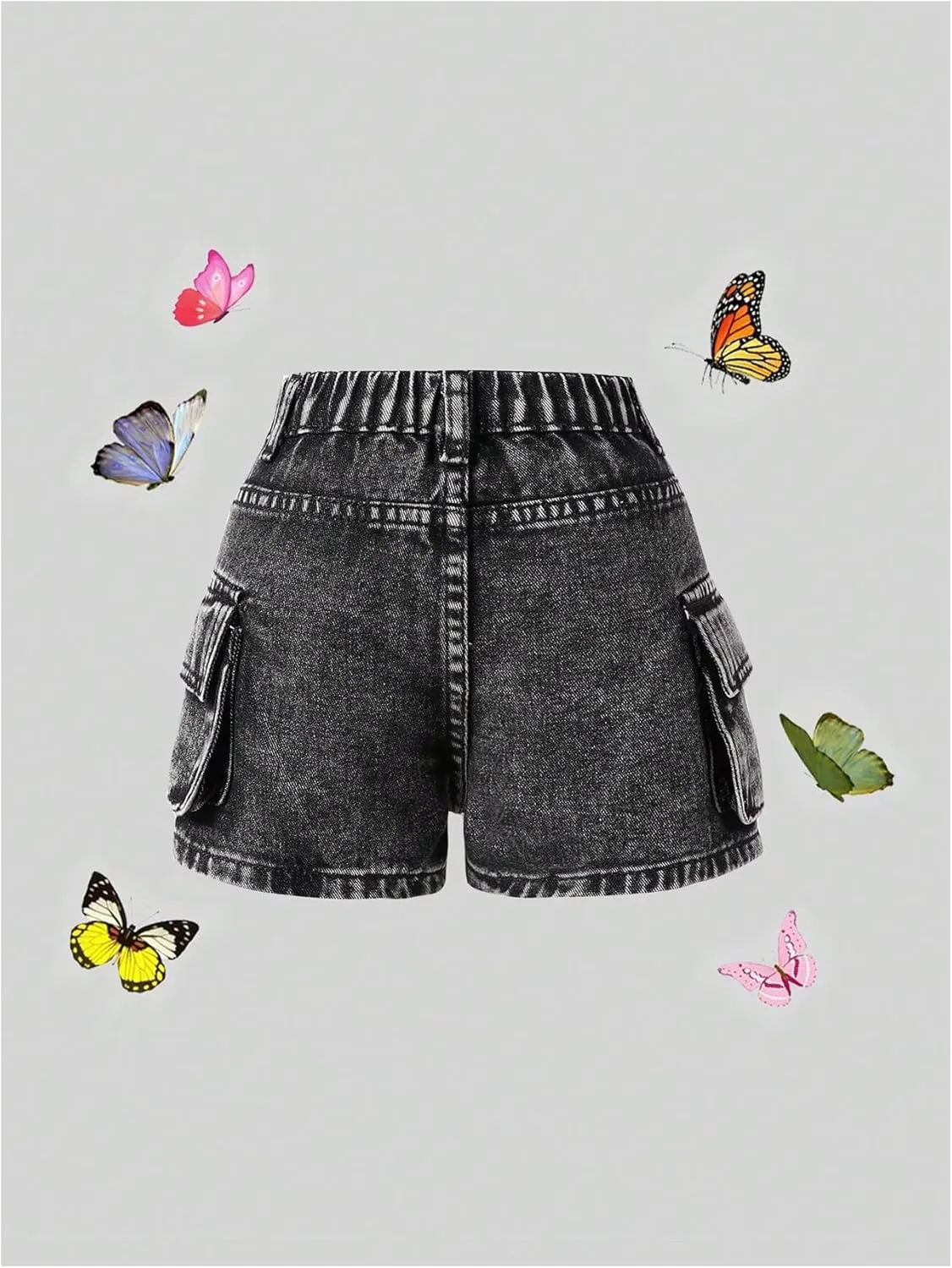 WDIRARA Girls' Cargo Jean Shorts High Waisted Distressed Denim Shorts with Flap Pockets