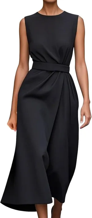 Wedding Guest Dress Sleeveless Crewneck Maxi Dress Elegant Tie Waist Dresses Summer Loose Fit Casual Dresses 2025