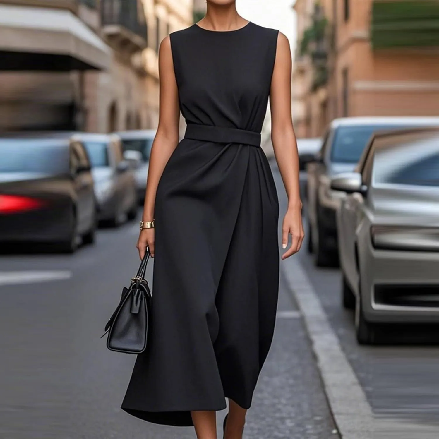 Wedding Guest Dress Sleeveless Crewneck Maxi Dress Elegant Tie Waist Dresses Summer Loose Fit Casual Dresses 2025