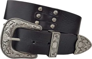 Western Style Silver Buckle with Studded Leather Belt(Western Silver Buckle)