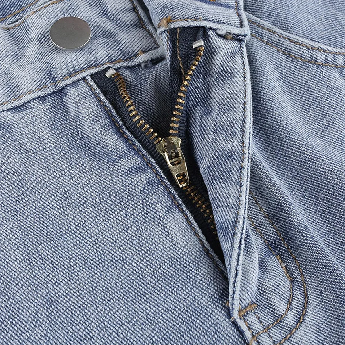 White Butterfly Straight Light Blue Jeans