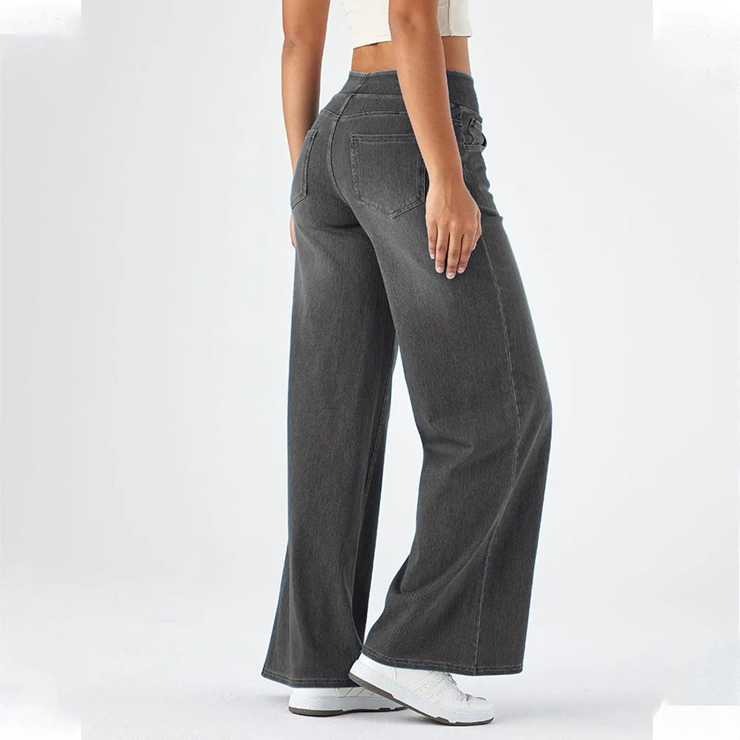 Wide Leg Jeans for Women Elastic High Waisted Denim Pants Long Loose Baggy Palazzo Jeans Stretch Jeans with Pockets