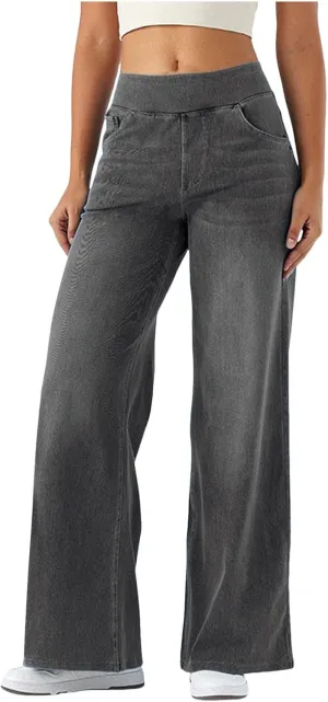 Wide Leg Jeans for Women Elastic High Waisted Denim Pants Long Loose Baggy Palazzo Jeans Stretch Jeans with Pockets