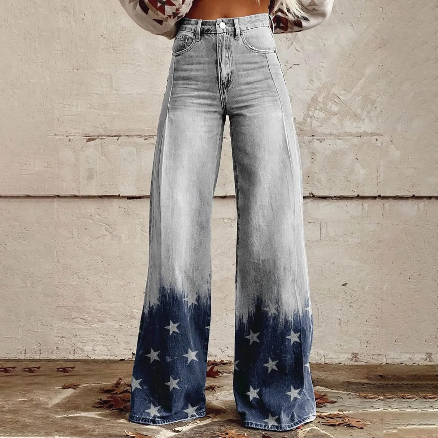 Wide Leg Jeans Woman Casual High Waisted Jeans Stretch Wide Leg Loose Denim Pants with Pockets