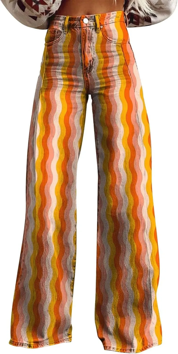 Wide Leg Jeans Woman Casual High Waisted Jeans Stretch Wide Leg Loose Denim Pants with Pockets
