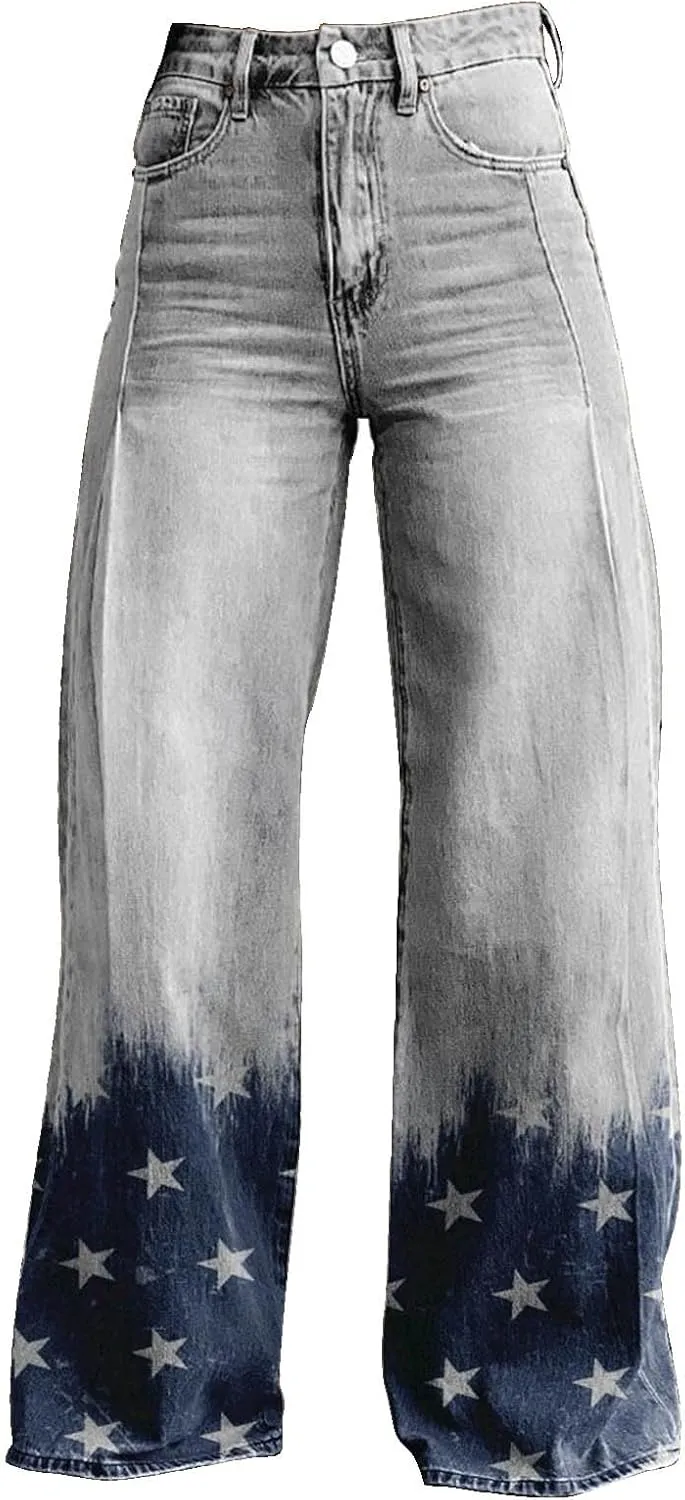 Wide Leg Jeans Woman Casual High Waisted Jeans Stretch Wide Leg Loose Denim Pants with Pockets