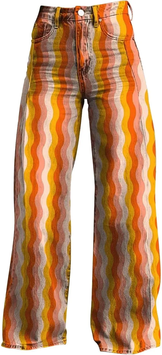 Wide Leg Jeans Woman Casual High Waisted Jeans Stretch Wide Leg Loose Denim Pants with Pockets