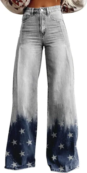 Wide Leg Jeans Woman Casual High Waisted Jeans Stretch Wide Leg Loose Denim Pants with Pockets