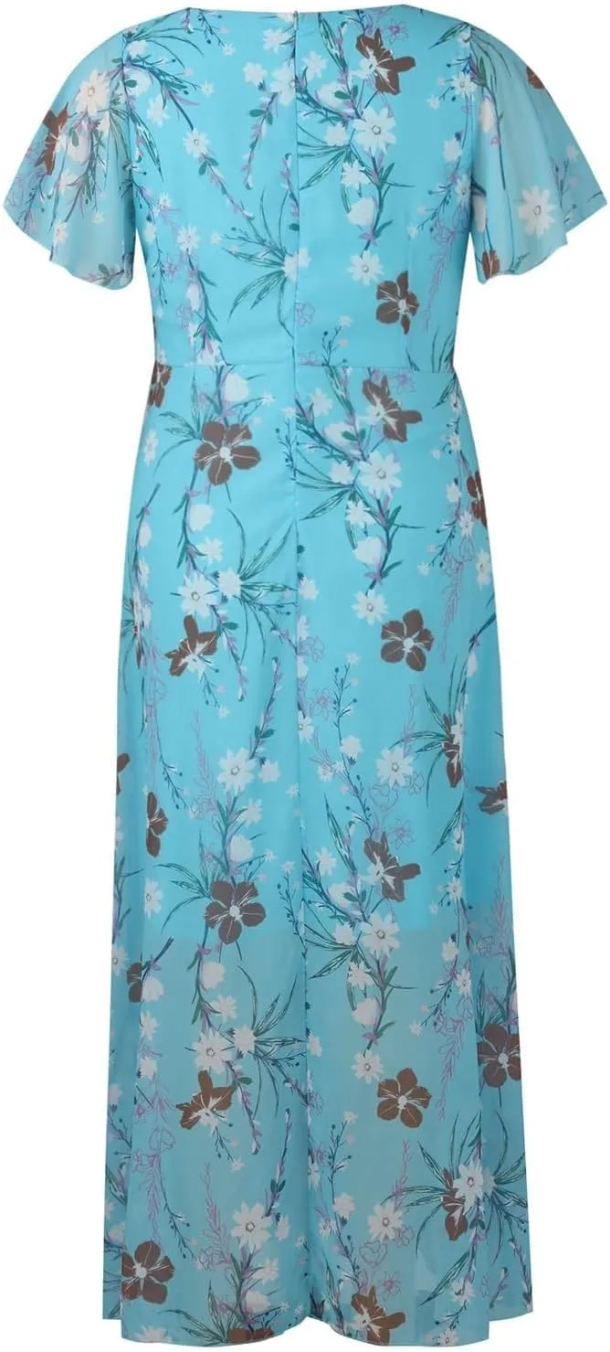 Women Casual Summer Dresses Chiffon Floral Short Sleeve Sun Dresses for Women 2025 Flowy Swing Party Beach Skirts