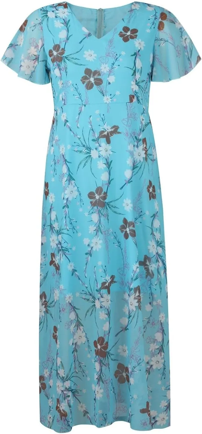 Women Casual Summer Dresses Chiffon Floral Short Sleeve Sun Dresses for Women 2025 Flowy Swing Party Beach Skirts