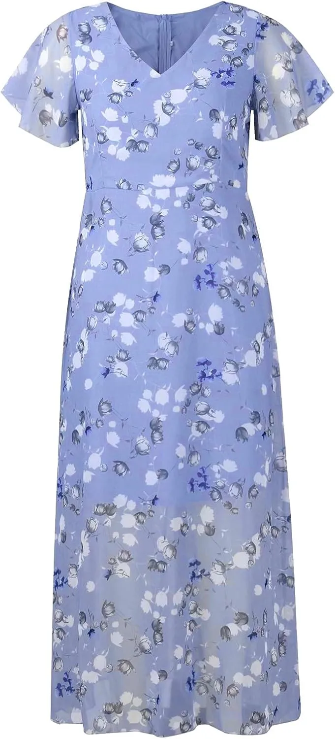 Women Casual Summer Dresses Chiffon Floral Short Sleeve Sun Dresses for Women 2025 Flowy Swing Party Beach Skirts