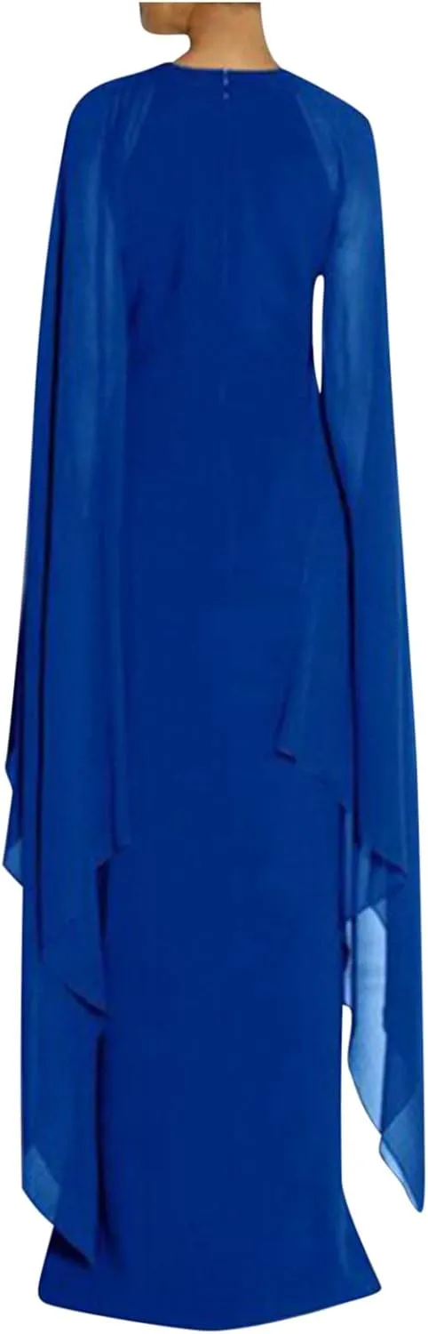 Women Elegant High Split Flare Sleeve Formal Evening Gown Maxi Dress 2025 Trendy Sexy Cocktail Party Flowy Long Dress