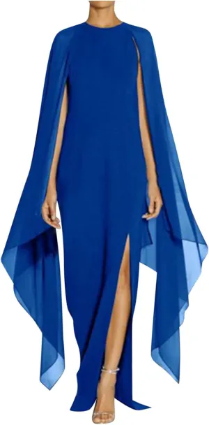Women Elegant High Split Flare Sleeve Formal Evening Gown Maxi Dress 2025 Trendy Sexy Cocktail Party Flowy Long Dress