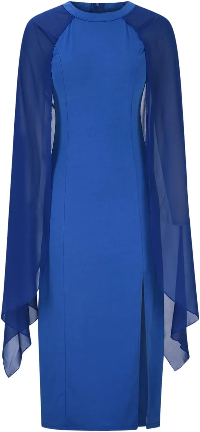 Women Elegant High Split Flare Sleeve Formal Evening Gown Maxi Dress 2025 Trendy Sexy Cocktail Party Flowy Long Dress