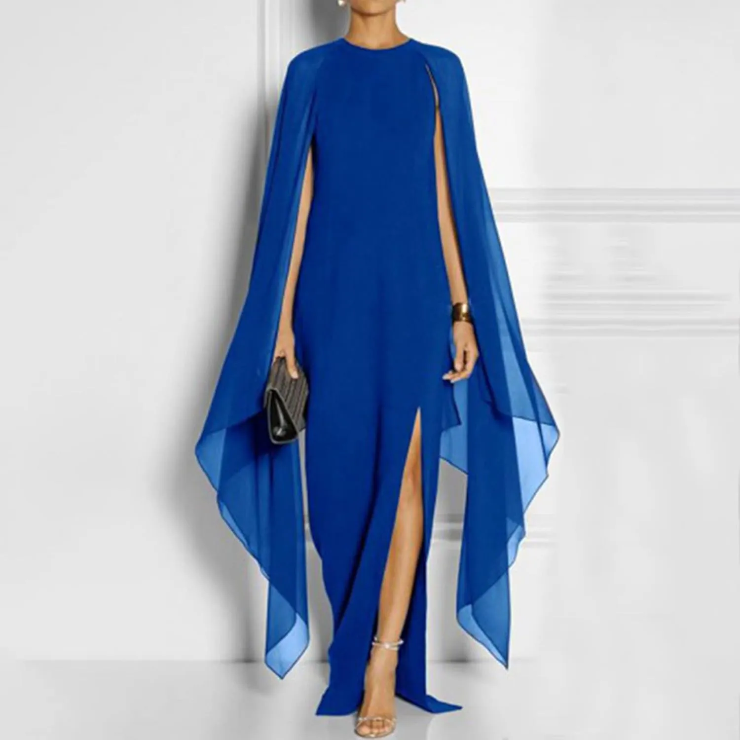 Women Elegant High Split Flare Sleeve Formal Evening Gown Maxi Dress 2025 Trendy Sexy Cocktail Party Flowy Long Dress