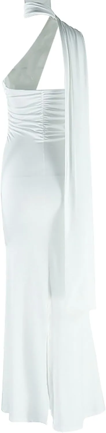 Women Floral Tube Maxi Dress with Scarf Y2k Strapless Backless Mesh Long Bodycon Dresses Formal Cocktail Sundress