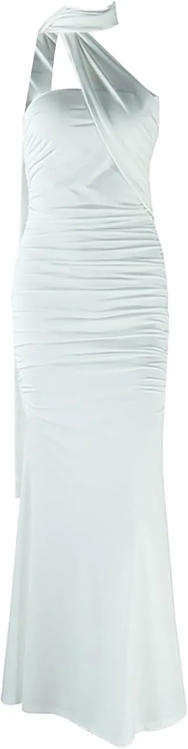 Women Floral Tube Maxi Dress with Scarf Y2k Strapless Backless Mesh Long Bodycon Dresses Formal Cocktail Sundress