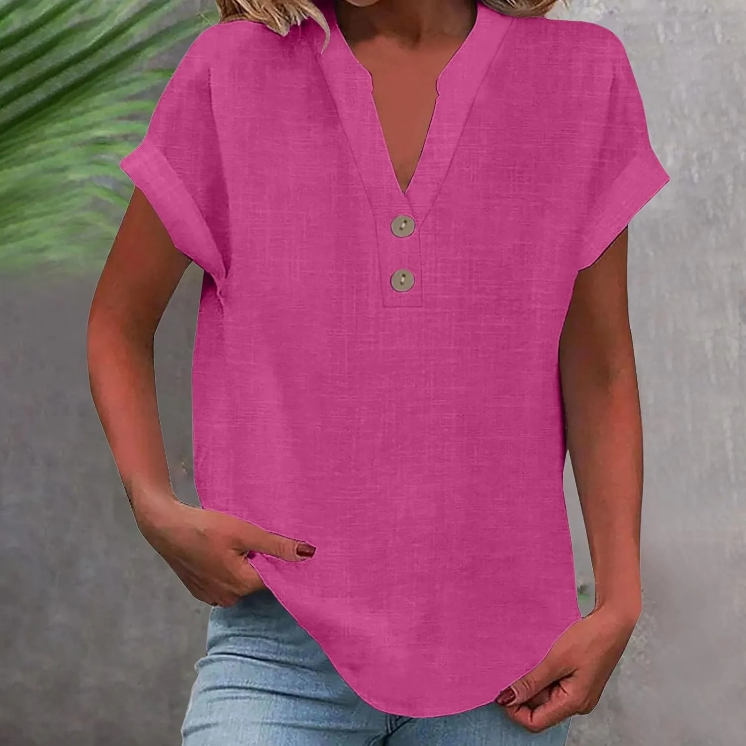 Women Linen Shirts V-Neck Button Up Blouse Bohemian Embroidery Trendy Tshirts Long Sleeve Loose T-Shirt
