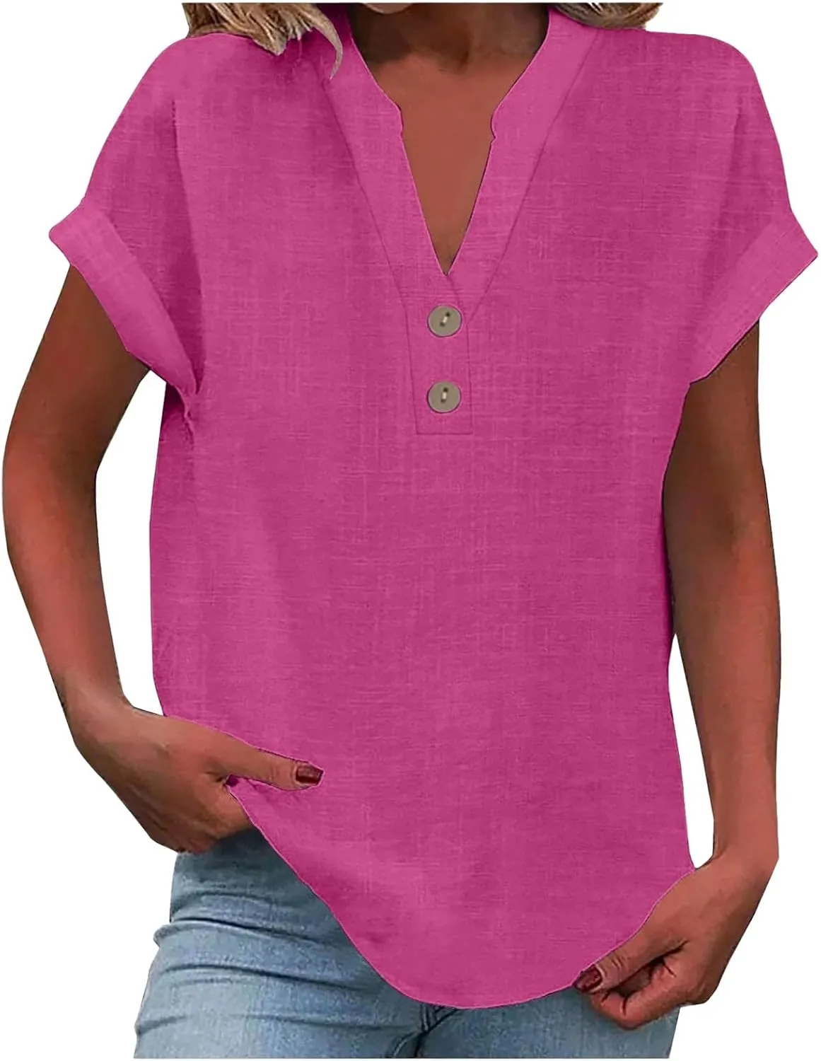 Women Linen Shirts V-Neck Button Up Blouse Bohemian Embroidery Trendy Tshirts Long Sleeve Loose T-Shirt