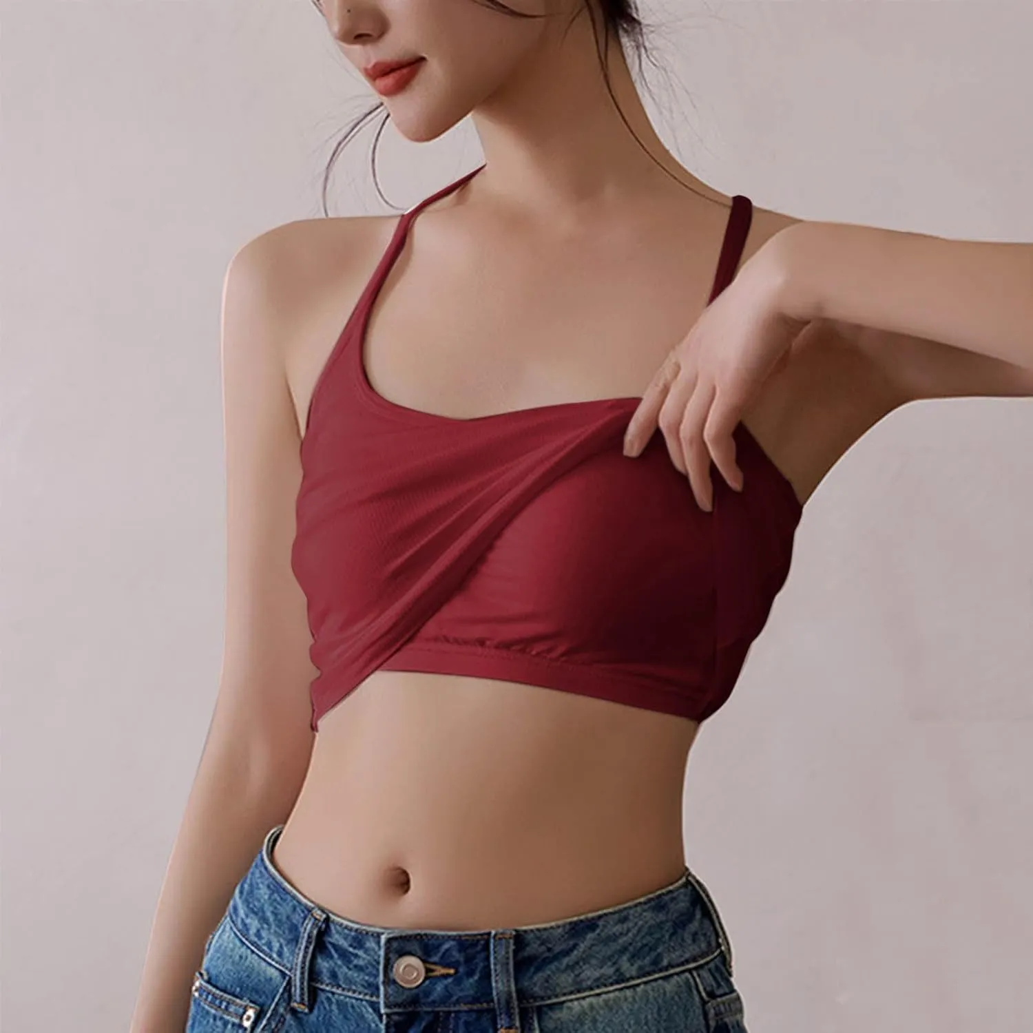 Women Ribbed Racer Back Cami Tops Summer Built in Bra Yoga Workout Tank Top Sexy Form Fitting Square Neck Undershirt
