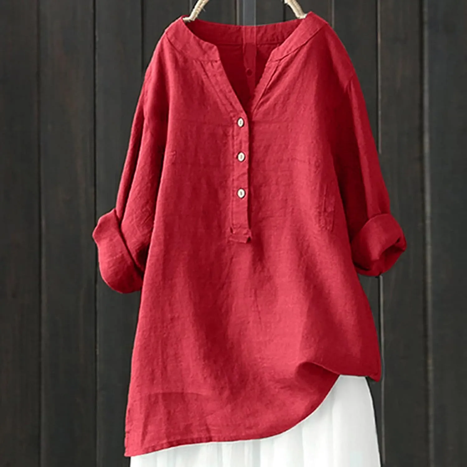 Women Short Sleeve Cotton Linen Shirt Casual Crew Neck Henley T Shirt Bohemian Embroidery Loose Summer Tops