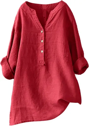 Women Short Sleeve Cotton Linen Shirt Casual Crew Neck Henley T Shirt Bohemian Embroidery Loose Summer Tops
