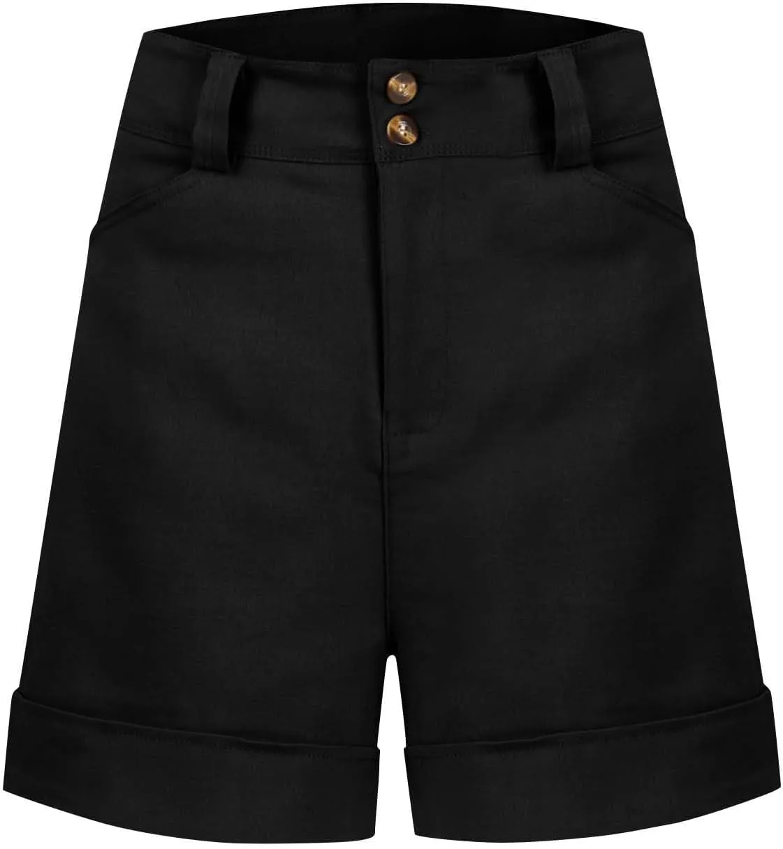 Women Stretch Twill Shorts Casual High Waisted Summer Shorts Folded Hem Chino Shorts Bermuda Shorts with Pockets