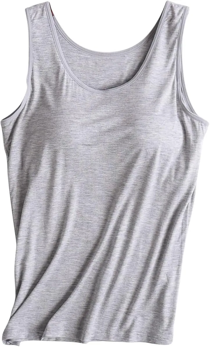 Women Tank Tops with Built in Bra Casual Modal Undershirt Summer Basic Padded Yoga Shirt Shelf Bras Workout Camisole